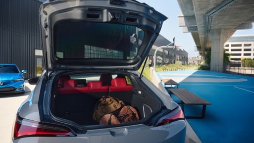 2026 Acura Integra shown in Urban Gray Pearl, featuring 60/40 split cargo space. 2026 Acura Integra shown in Urban Gray Pearl, featuring 60/40 split cargo space.