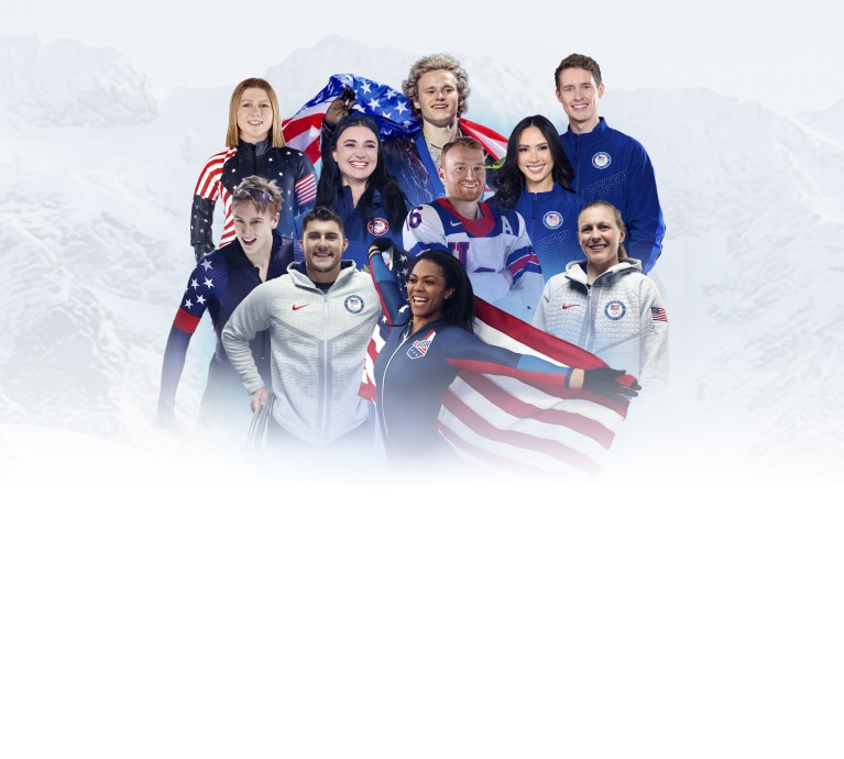 2026 Honda Commercial Asset featuring Team USA athletes against a snowy mountain background.