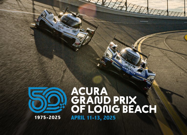 Two vehicles racing at 2025 Acura Grand Prix of Long Beach