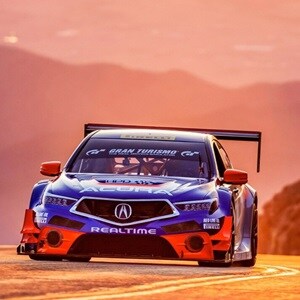 Acura RealTime Racing TLX GT at 2018 Pikes Peak with sunset background