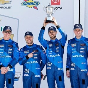 Acura drivers Scott Dixon, Felix Rosenqvist, Tom Blomqvist, and Colin Braun celebrate a second-place finish at the 2025 Rolex 24 at Daytona. Acura drivers Scott Dixon, Felix Rosenqvist, Tom Blomqvist, and Colin Braun celebrate a second-place finish at the 2025 Rolex 24 at Daytona.