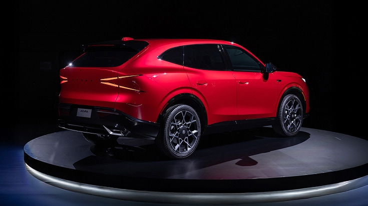 Acura Hybrid SUV Prototype, three-quarter view, studio setting against a solid black background. Acura Hybrid SUV Prototype, three-quarter view, studio setting against a solid black background.