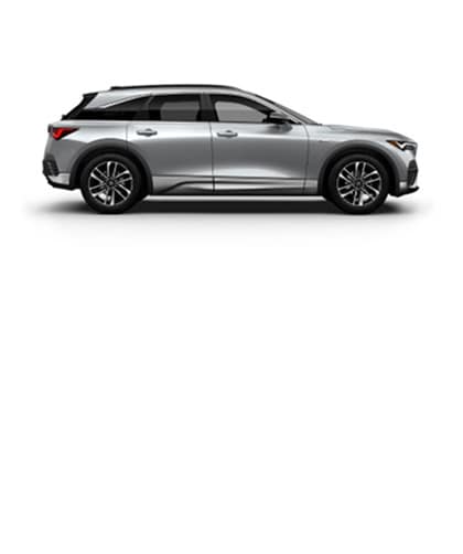 Acura 2024 ZDX shown in Mercury Silver Metallic, side view (Premium All-Electric SUV).