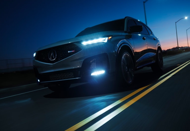 Acura MDX Type S Advance in Urban Gray Pearl on the road