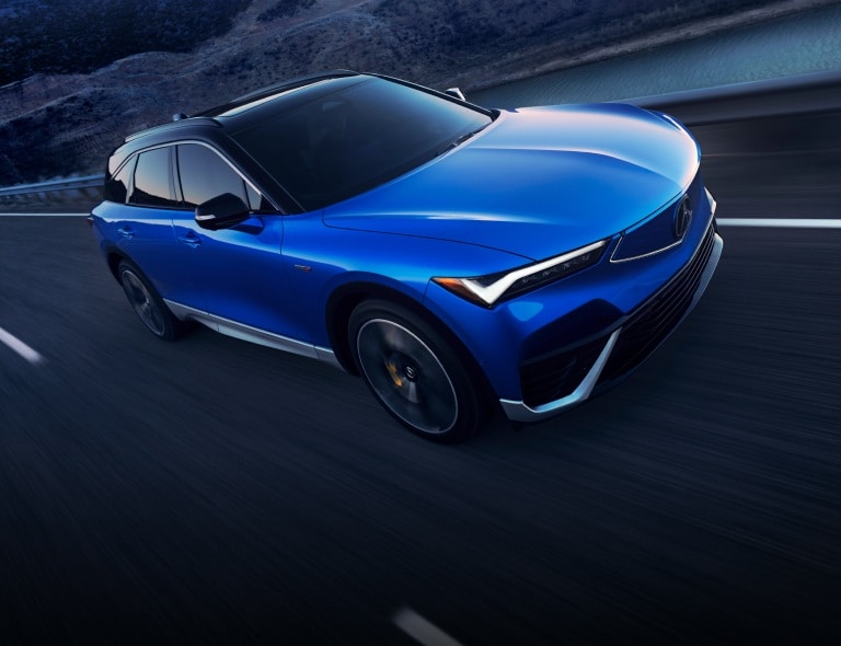 Acura 2024 ZDX in Double Apex Blue Pearl front 3/4 view
