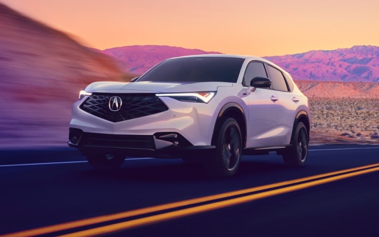 Acura 2025 ADX A-Spec in Platinum White Pearl on the road