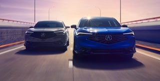 Two Acura 2025 ADX driving in a highway, front view Two Acura 2025 ADX driving in a highway, front view