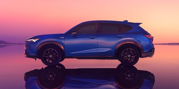 Acura 2025 ADX A-Spec with Advance Package in Adriatic Sea Blue Metallic side profile body lines and a tailgate spoiler Acura 2025 ADX A-Spec with Advance Package in Adriatic Sea Blue Metallic side profile body lines and a tailgate spoiler