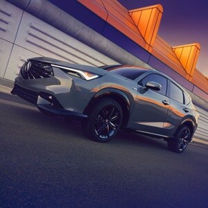 Acura 2025 ADX A-Spec Package in Urban Gray Pearl with Acura Genuine Accessories front side view Acura 2025 ADX A-Spec Package in Urban Gray Pearl with Acura Genuine Accessories front side view