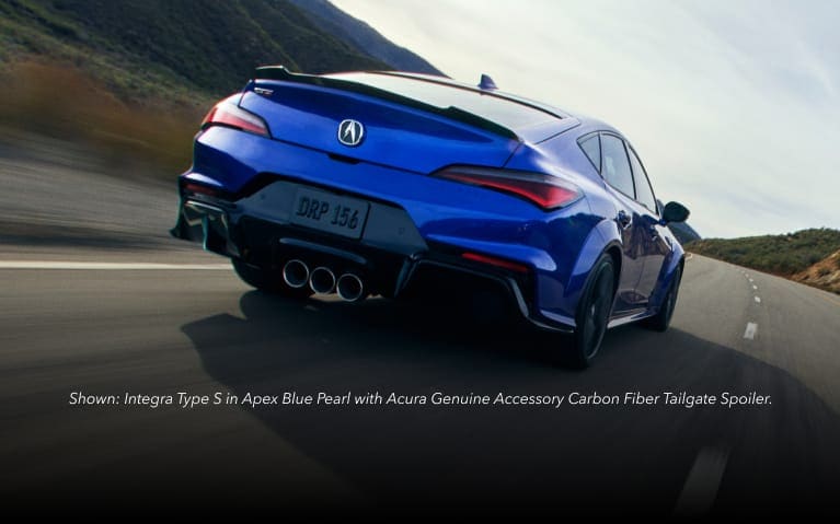 Acura Integra Type S 3/4 rear view in Apex Blue Pearl