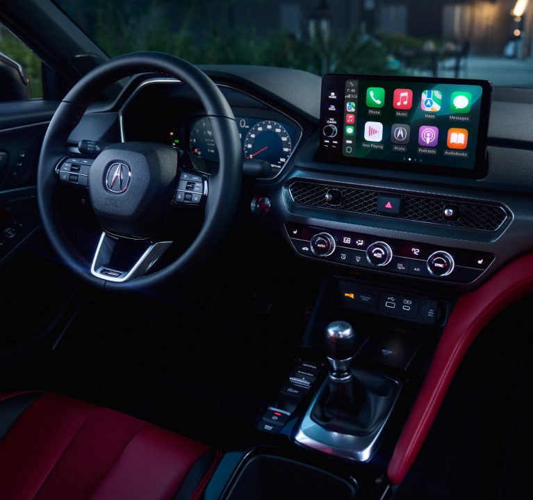 2026 Acura Integra interior cabin in red.