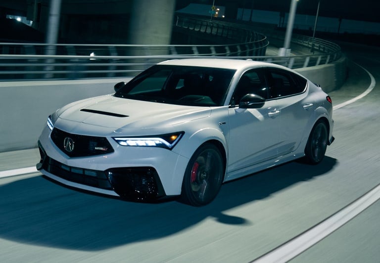 2026 Acura Integra A-Spec w/Technology Package in Platinum White Pearl 3/4 front view.