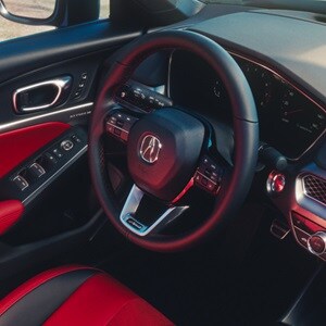 2026 Acura Integra steering wheel detail. 2026 Acura Integra steering wheel detail.