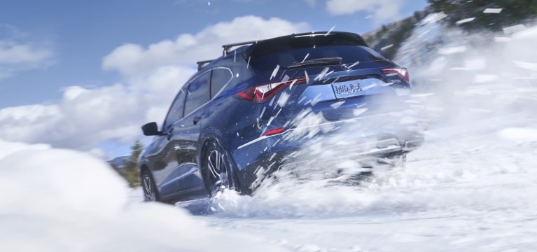 2026 Acura MDX rear view in Canyon River Blue Metallic