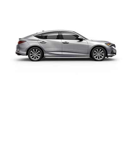 Acura Integra shown in Solar Silver Metallic, side view.