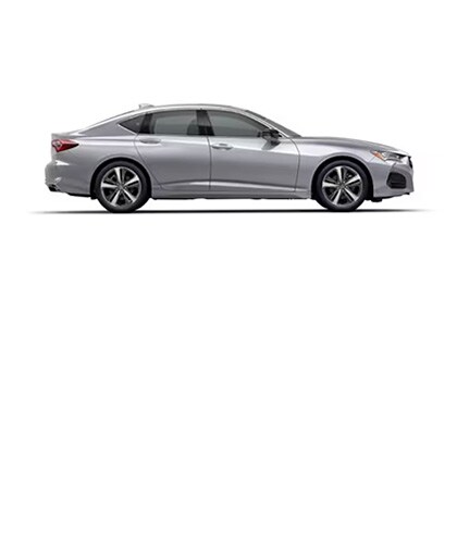 Acura TLX shown in Lunar Silver Metallic, side view.