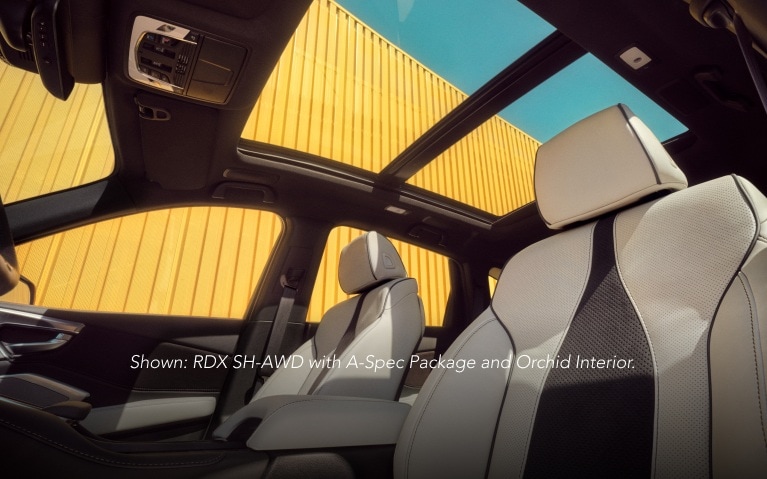 Acura 2026 RDX SH-AWD with A-Spec Advance Package with Orchid Interior, showing panoramic moonroof.