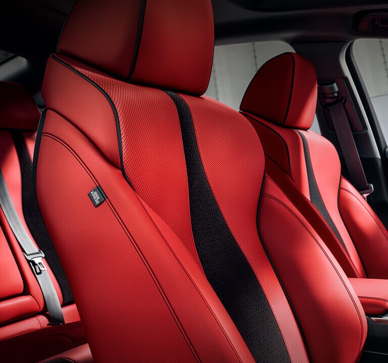 TLX A-Spec® package seats with red leather and ultrasuede-trim interior