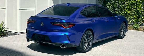 2025 Acura TLX Package in Apex Blue 3/4 rear view