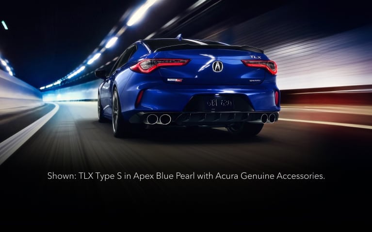 2025 Acura TLX Type S in Apex Blue Pearl rear view.