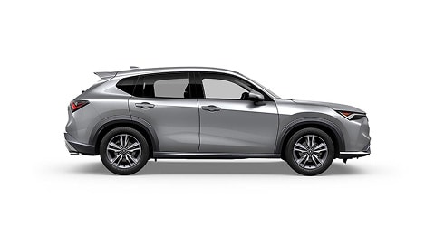 Acura 2026 ADX shown in Solar Silver Metallic, side view (Premium Compact SUV).