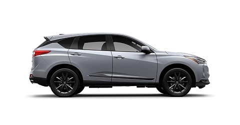 Acura 2026 RDX shown in Solar Silver Metallic, side view (Premium Sport Crossover SUV).