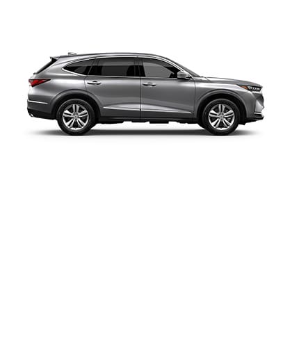 Acura MDX shown in Solar Silver Metallic, side view (Premium Performance SUV).