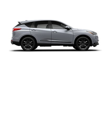 Acura RDX shown in Solar Silver Metallic, side view (Premium Sport Crossover SUV).