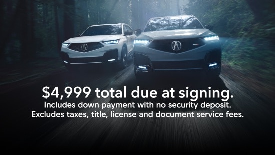 Two 2026 Acura MDX Driving in a forest road.